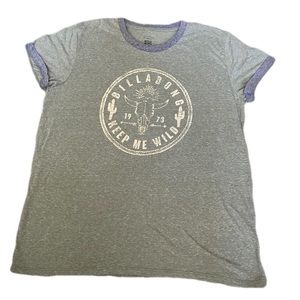 Billabong light green heathered Keep Me Wild longhorn design ringer tee - size L